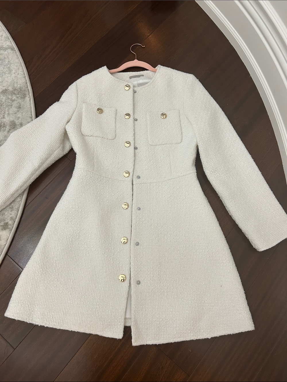 H&M Cream Bouclé Button-Front Coat